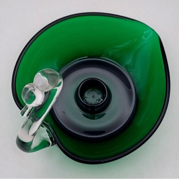 Duncan Miller Emerald Green & Clear Glass Swan Candle Holder Vintage MCM - Picture 2 of 6